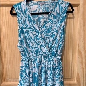 White Birch Teal and White Patterned Top